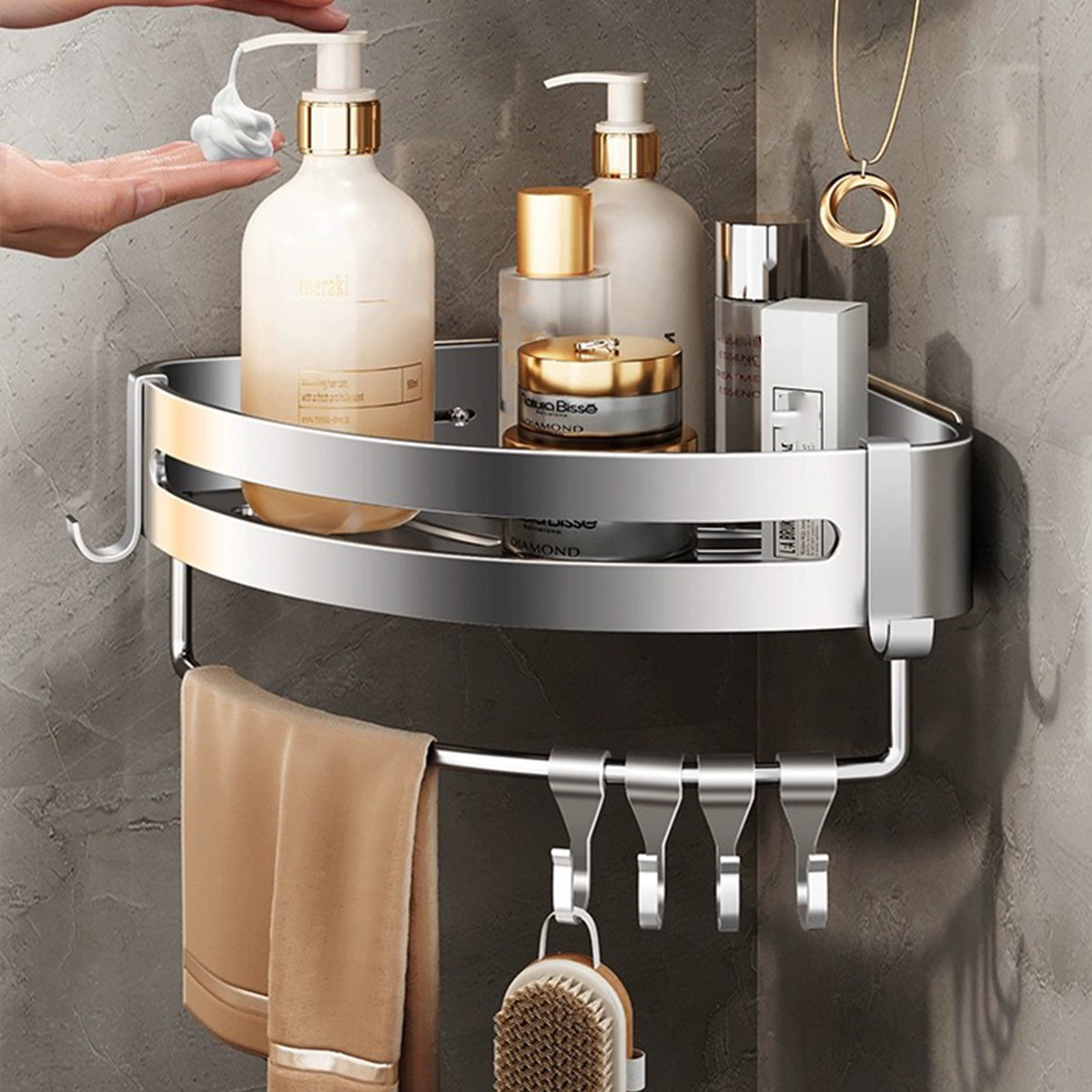 Wall-Mounted Bathroom Corner Shelf, Triangle Shower Storage Rack for Toiletries