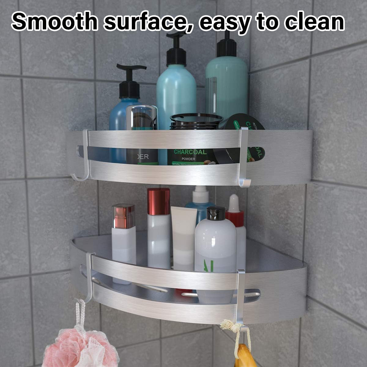 Wall-Mounted Bathroom Corner Shelf, Triangle Shower Storage Rack for Toiletries