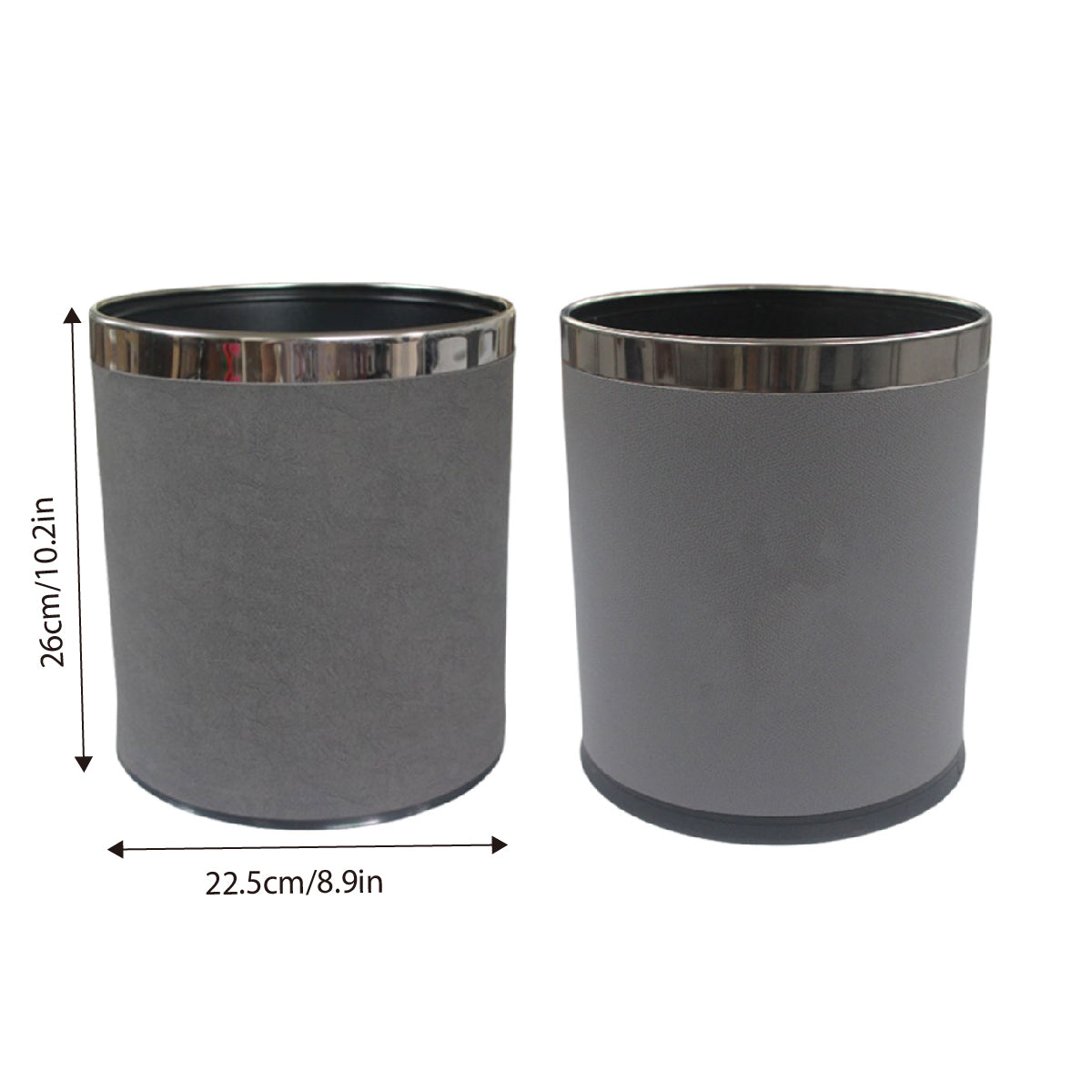 Leather Trash Bin with Metal Lining for Hotel Office and Guest Room