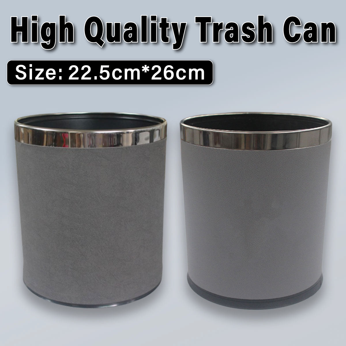 Leather Trash Bin with Metal Lining for Hotel Office and Guest Room