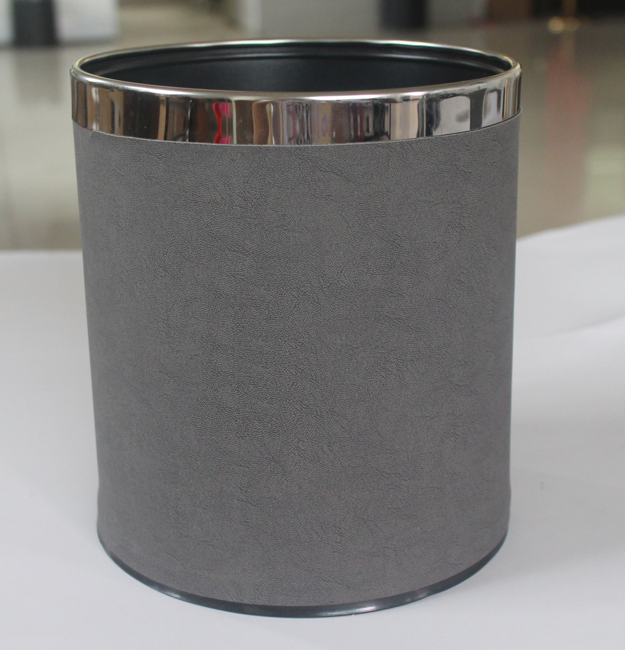 Leather Trash Bin with Metal Lining for Hotel Office and Guest Room