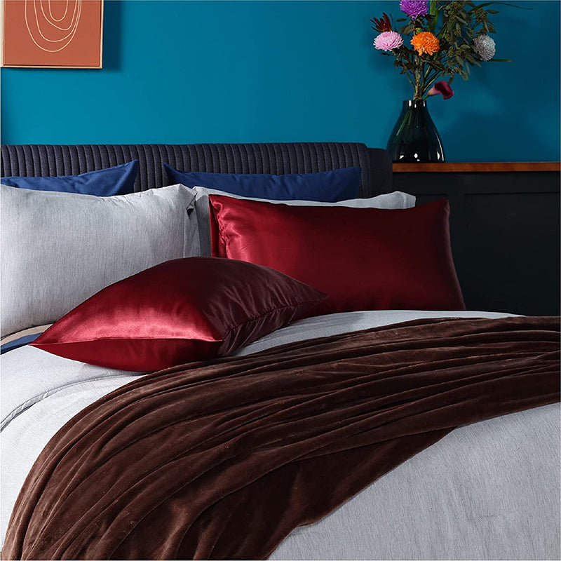 2 Pack Satin Pillowcases Solid Colour Polyester 51 x 76cm