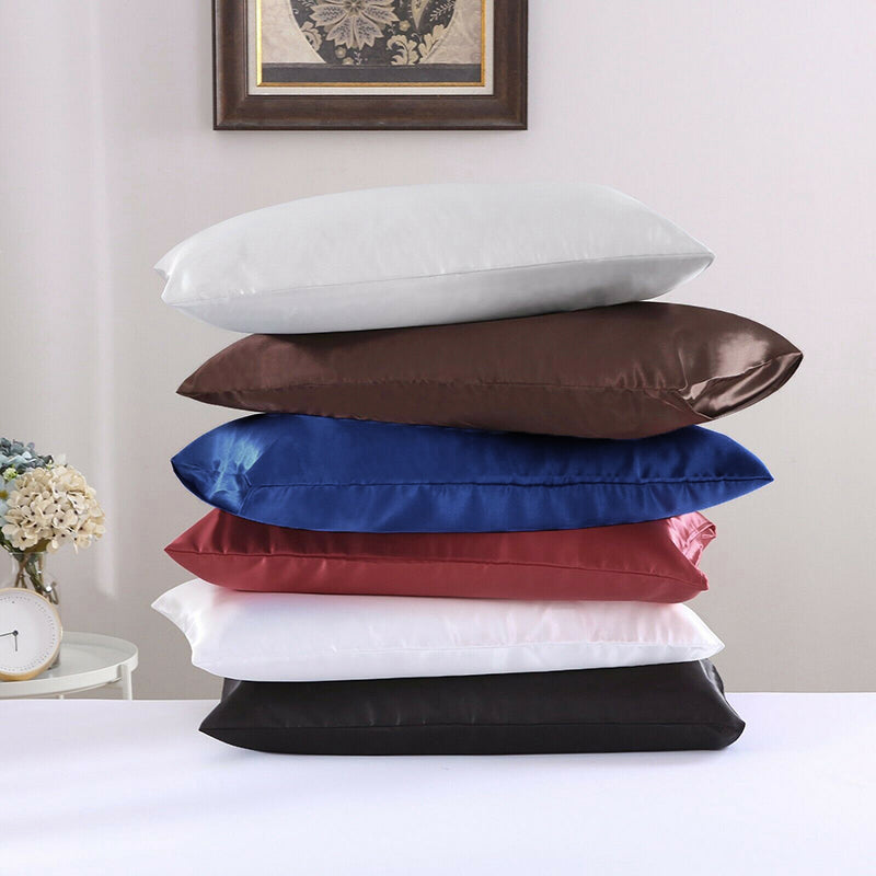 2 Pack Satin Pillowcases Solid Colour 51 x 66cm