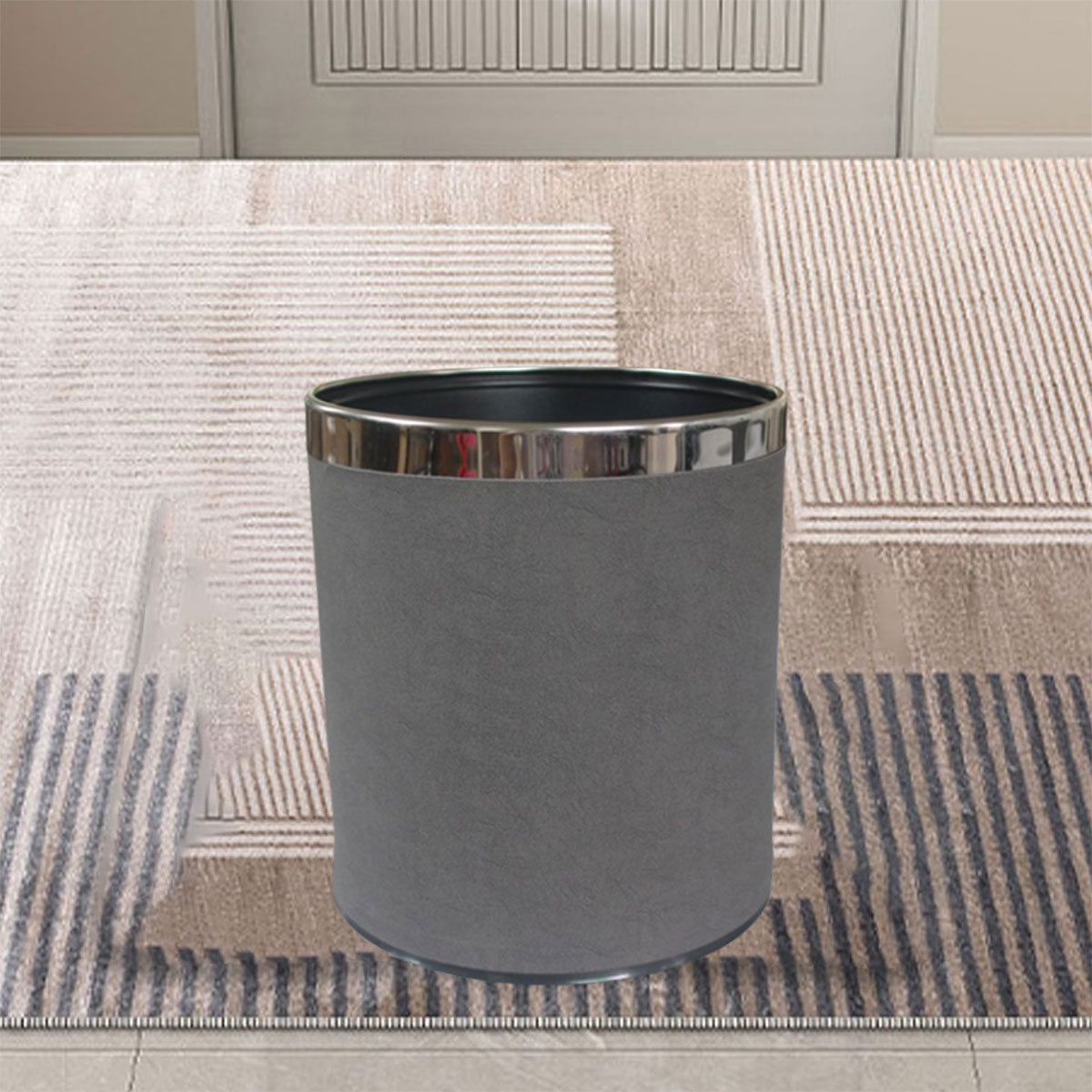 Leather Trash Bin with Metal Lining for Hotel Office and Guest Room