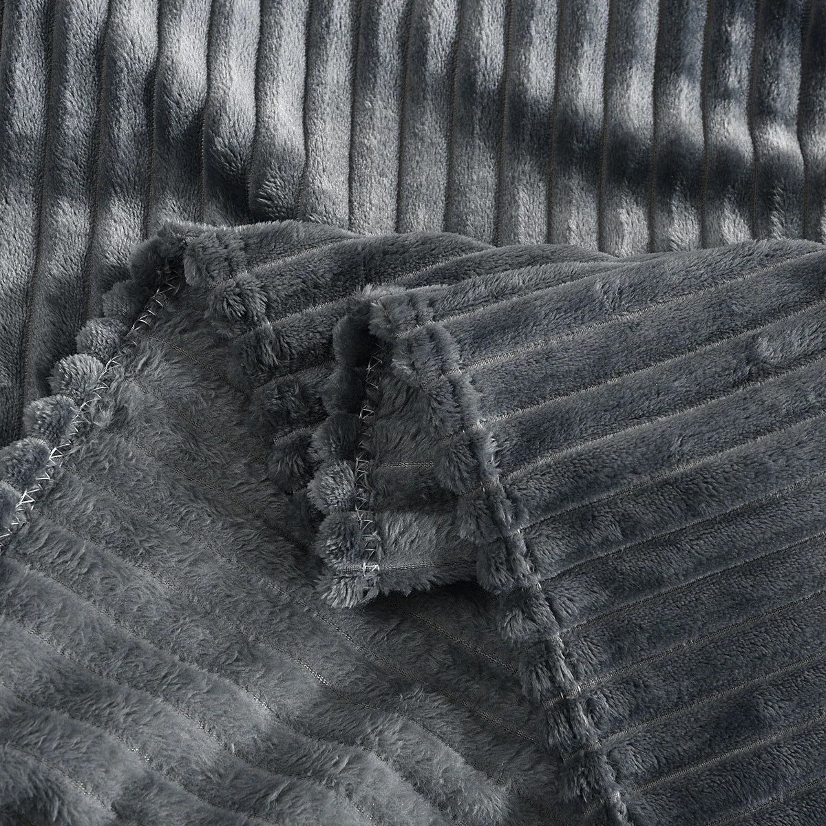 Grey Flannel Stripe Blanket for Sofa Bed Hotel or Guesthouse Use