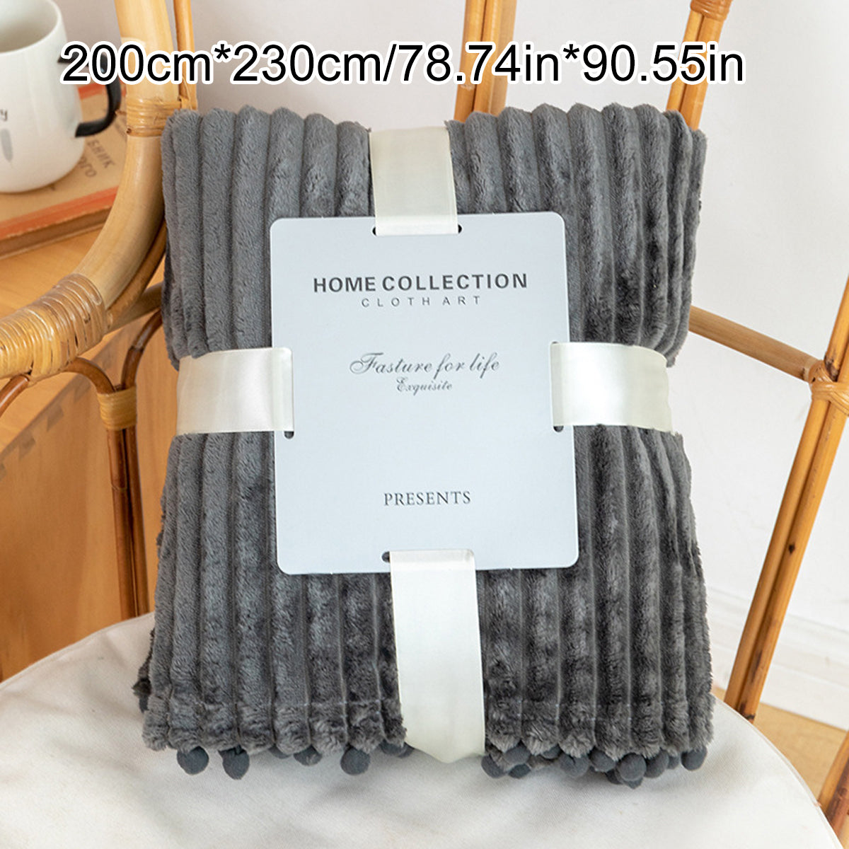 Grey Flannel Stripe Blanket for Sofa Bed Hotel or Guesthouse Use