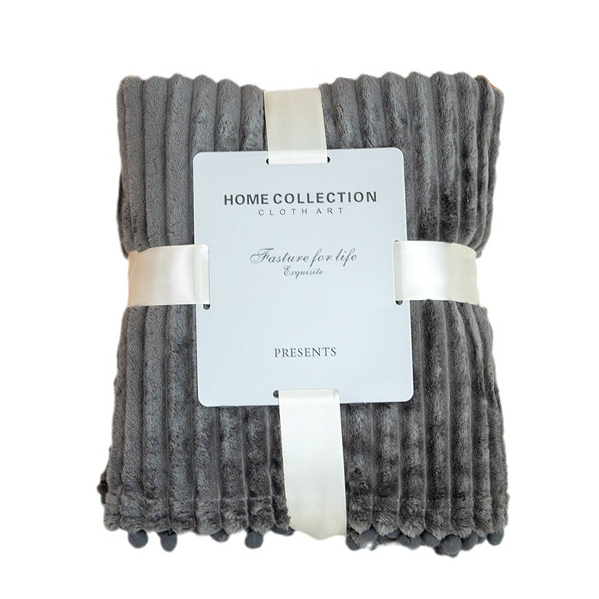 Grey Flannel Stripe Blanket for Sofa Bed Hotel or Guesthouse Use