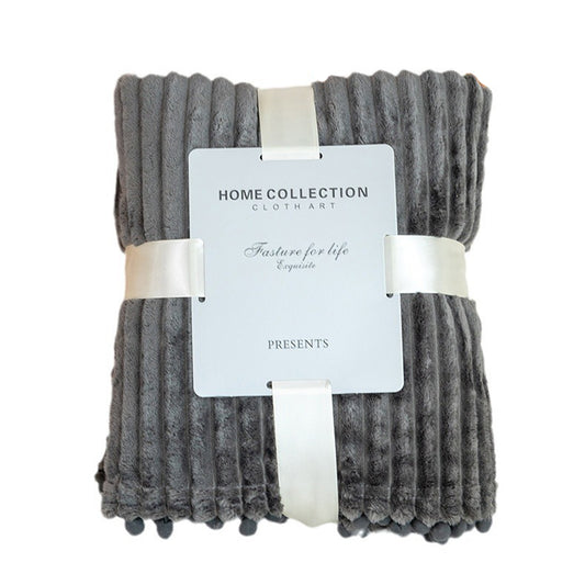 Grey Flannel Stripe Blanket for Sofa Bed Hotel or Guesthouse Use