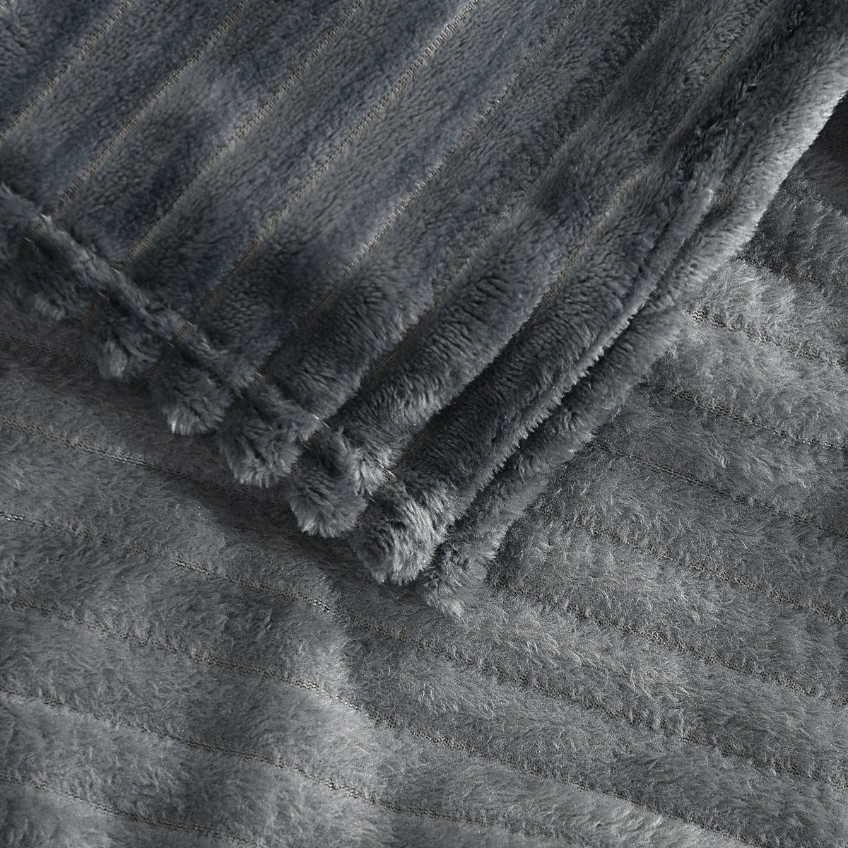 Grey Flannel Stripe Blanket for Sofa Bed Hotel or Guesthouse Use