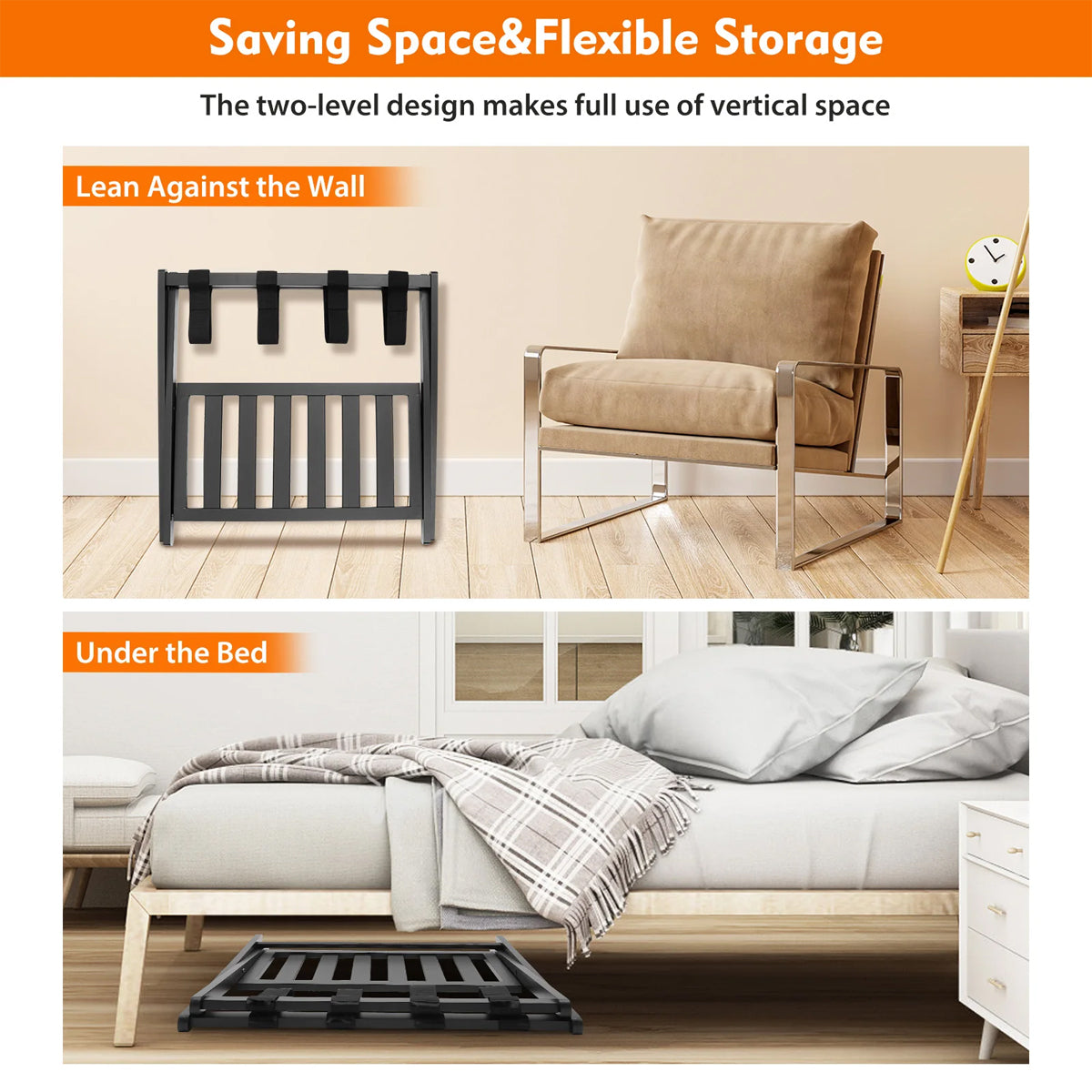 Foldable Bamboo Luggage Rack Hotel Room Portable Suitcase Holder Travel Rack