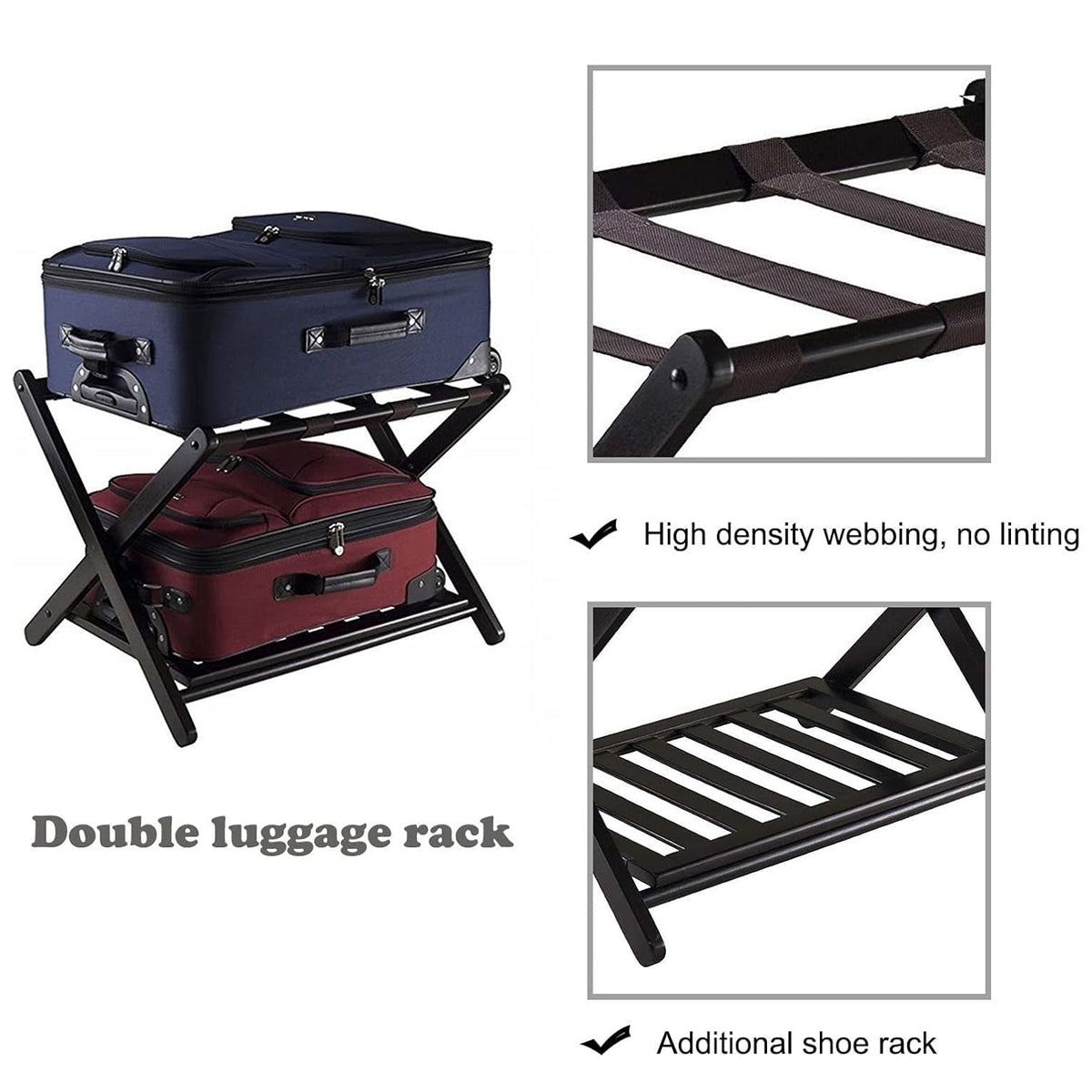Foldable Bamboo Luggage Rack Hotel Room Portable Suitcase Holder Travel Rack