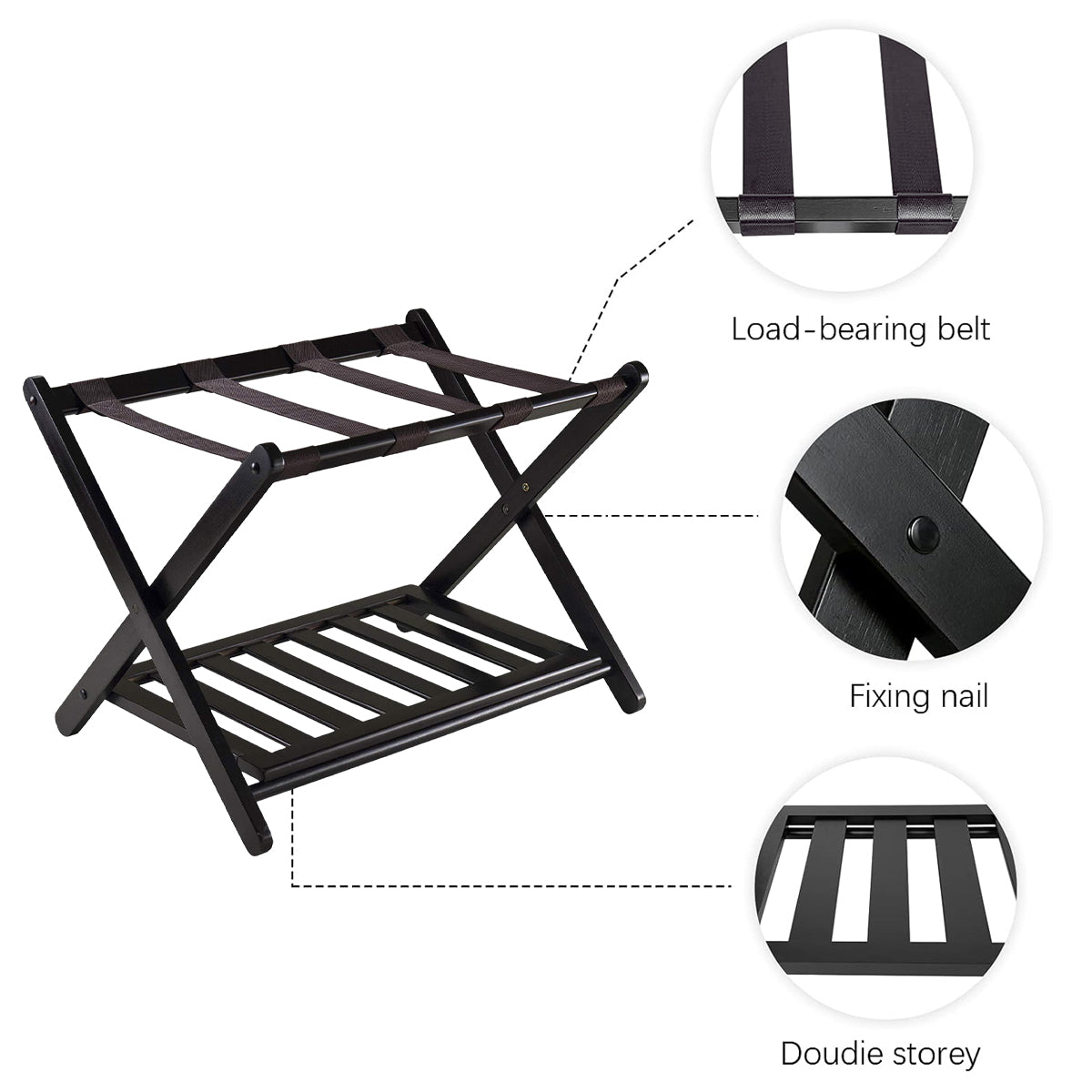Foldable Bamboo Luggage Rack Hotel Room Portable Suitcase Holder Travel Rack
