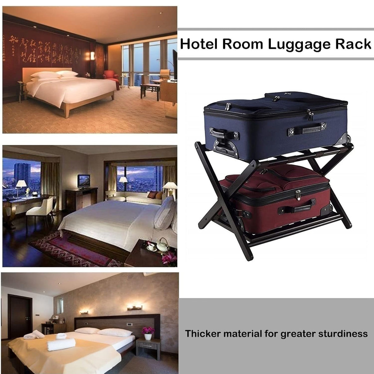 Foldable Bamboo Luggage Rack Hotel Room Portable Suitcase Holder Travel Rack