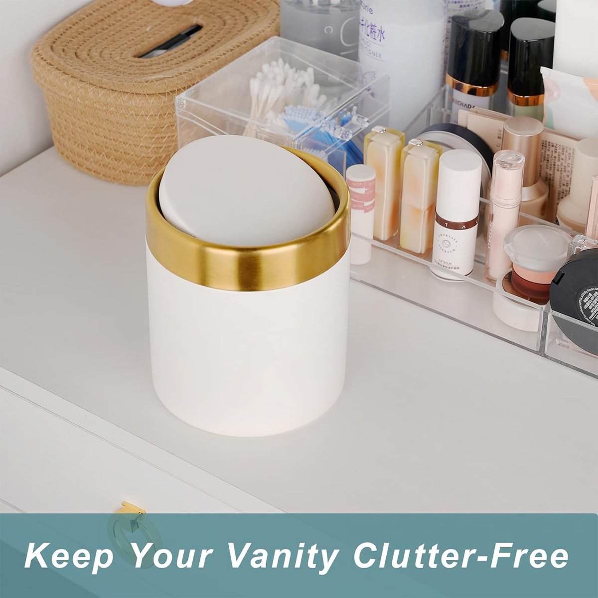 Mini Round Desktop Trash Can for Guest Room