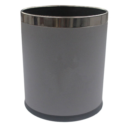 Leather Trash Bin with Metal Lining for Hotel Office and Guest Room