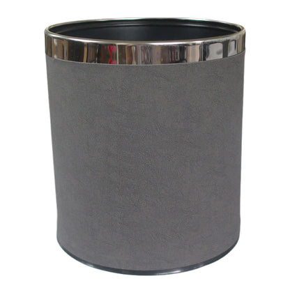 Leather Trash Bin with Metal Lining for Hotel Office and Guest Room