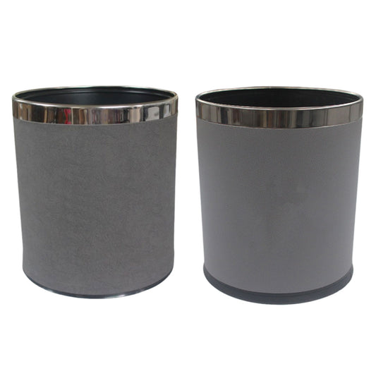 Leather Trash Bin with Metal Lining for Hotel Office and Guest Room