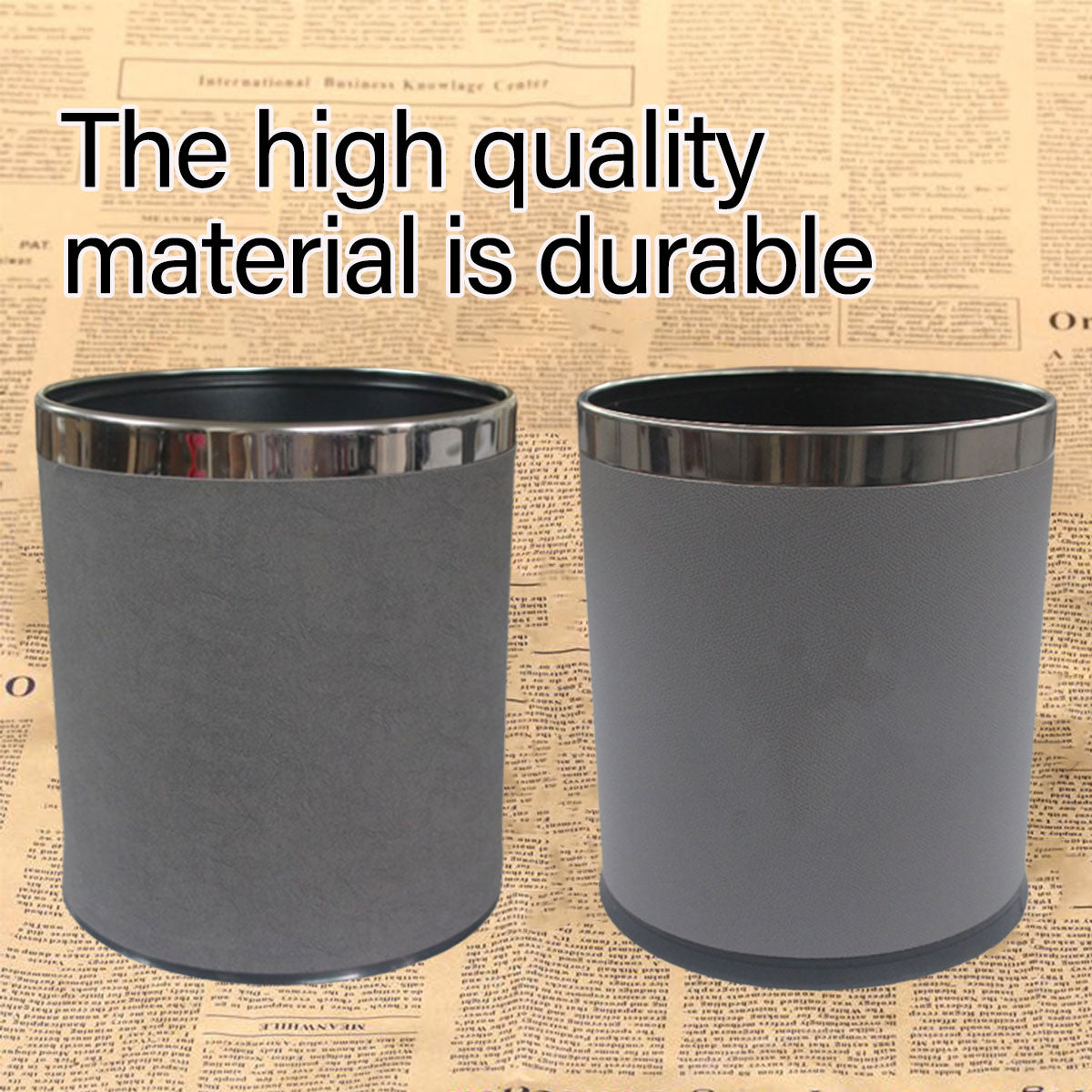 Leather Trash Bin with Metal Lining for Hotel Office and Guest Room