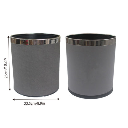Leather Trash Bin with Metal Lining for Hotel Office and Guest Room