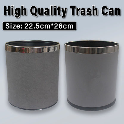 Leather Trash Bin with Metal Lining for Hotel Office and Guest Room