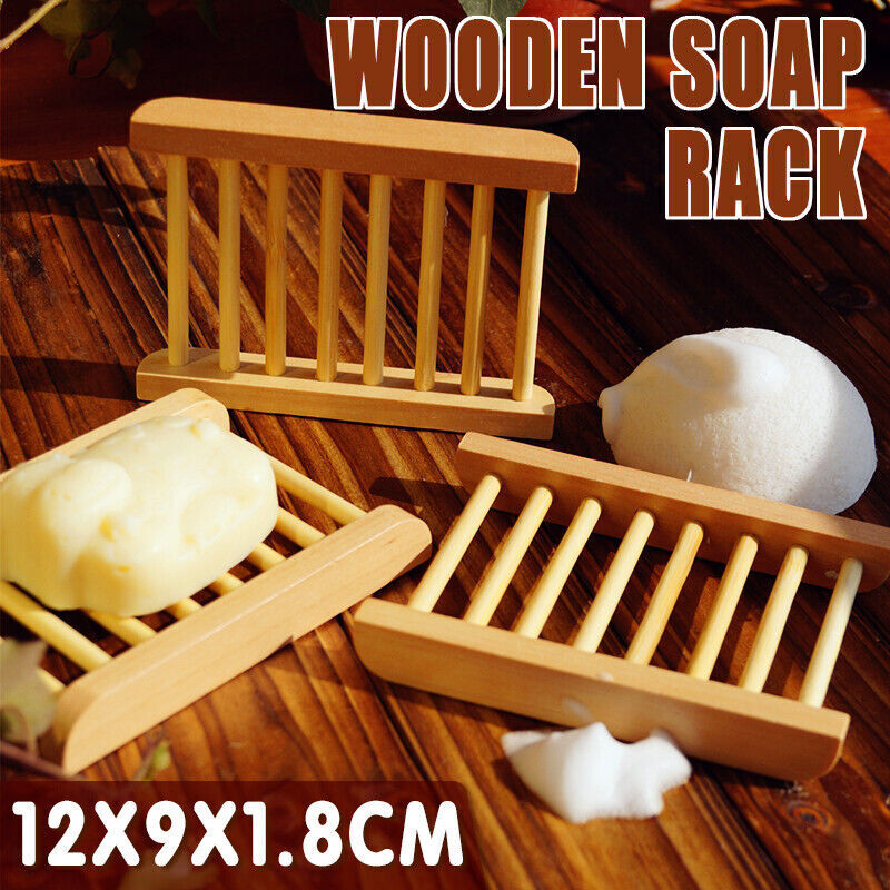 Natural Wooden Soap Dish with Drain for Bathroom