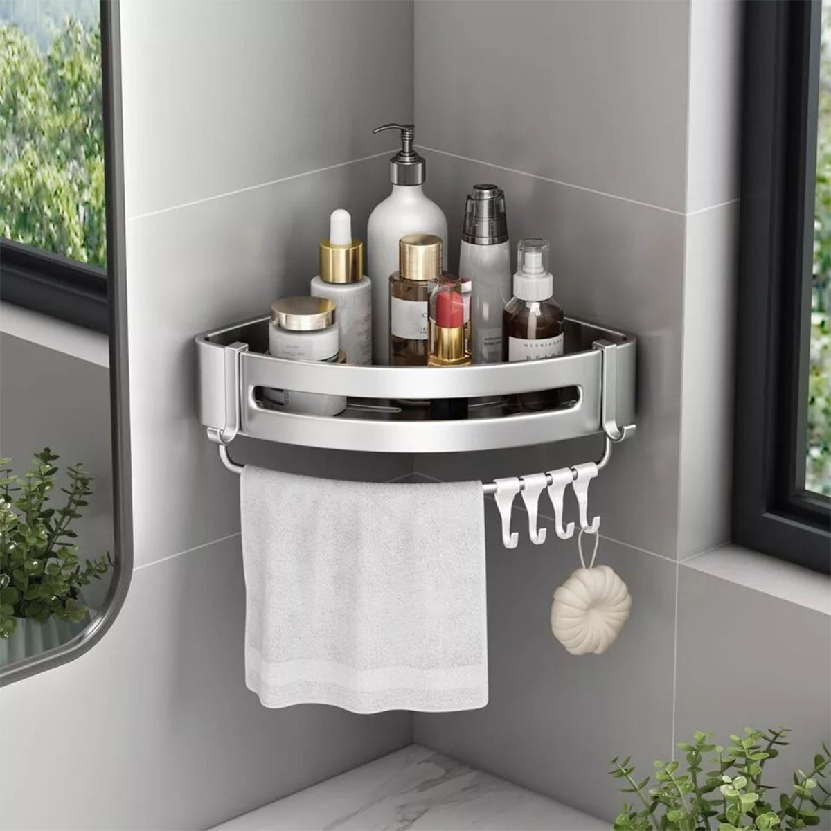 Wall-Mounted Bathroom Corner Shelf, Triangle Shower Storage Rack for Toiletries