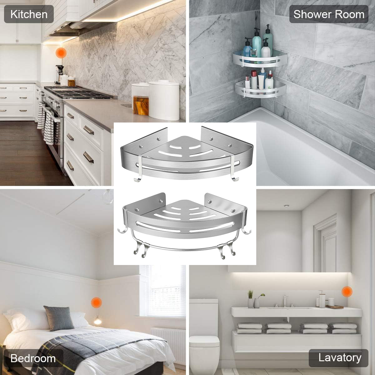 Wall-Mounted Bathroom Corner Shelf, Triangle Shower Storage Rack for Toiletries