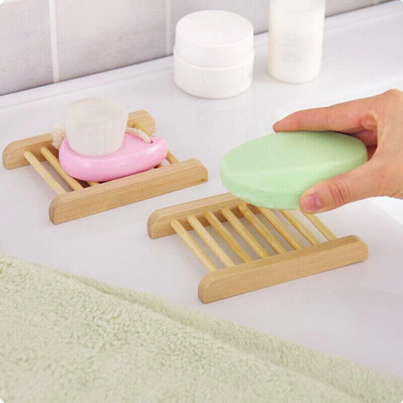 Natural Wooden Soap Dish with Drain for Bathroom