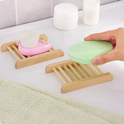 Natural Wooden Soap Dish with Drain for Bathroom