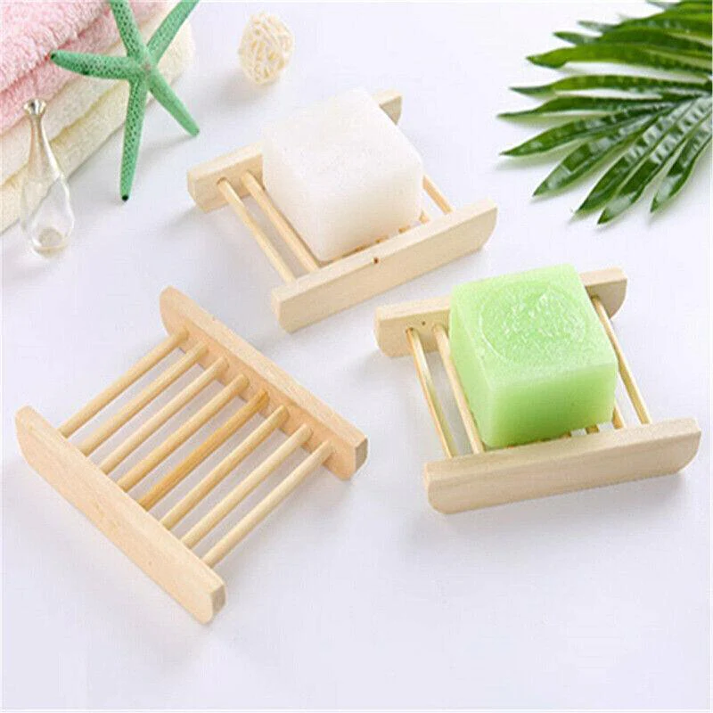 Natural Wooden Soap Dish with Drain for Bathroom