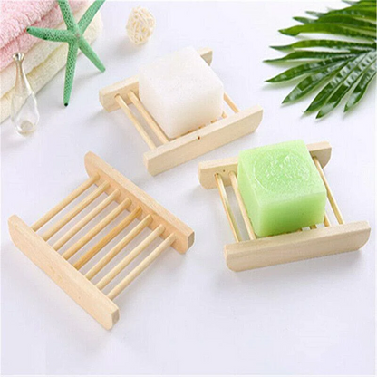 Natural Wooden Soap Dish with Drain for Bathroom