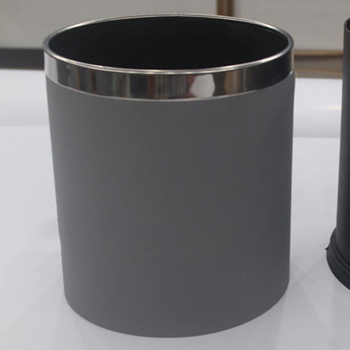 Leather Trash Bin with Metal Lining for Hotel Office and Guest Room