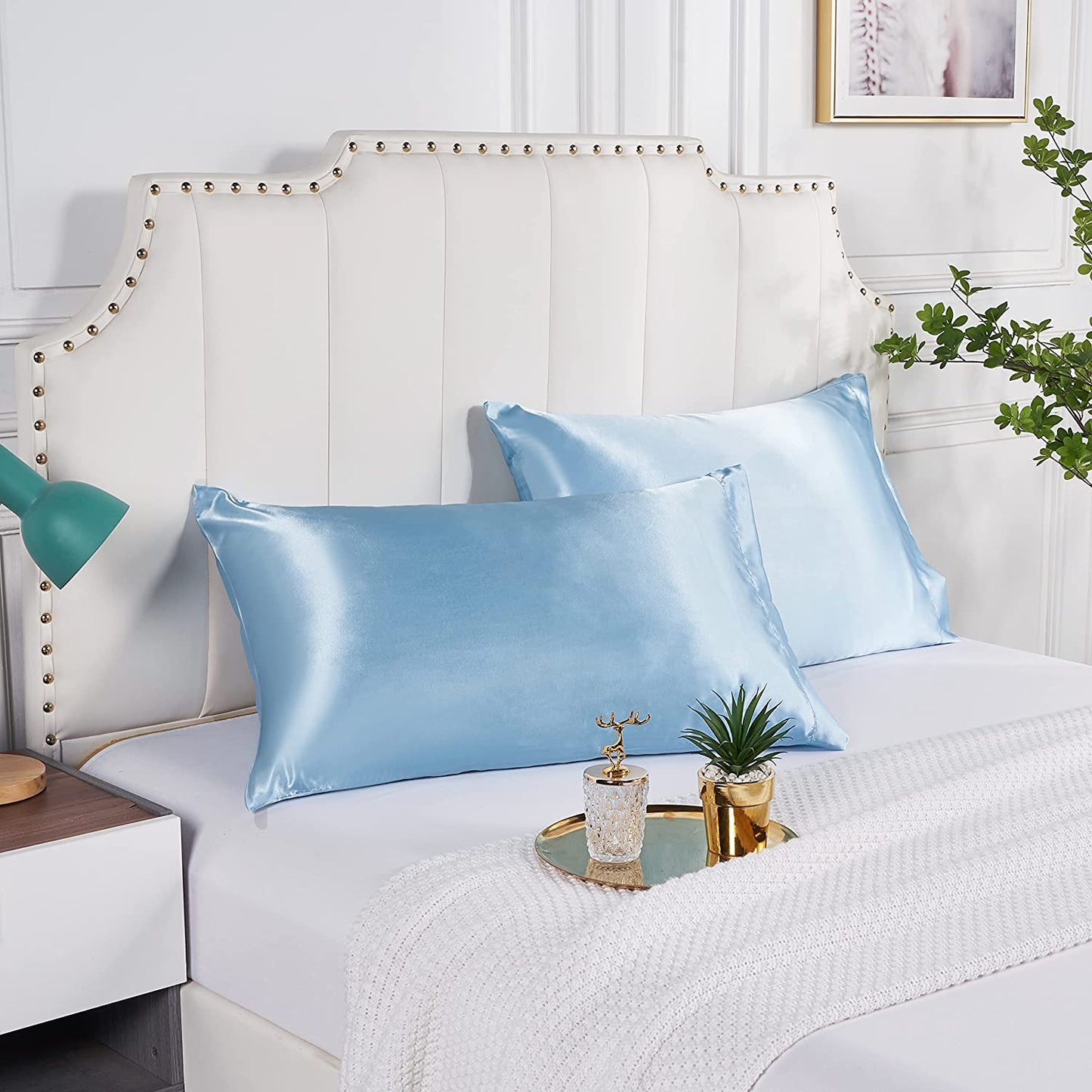 2 Pack Satin Pillowcases Solid Colour Polyester 51 x 76cm