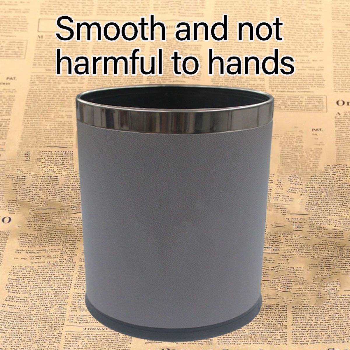 Leather Trash Bin with Metal Lining for Hotel Office and Guest Room