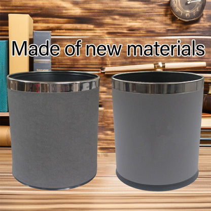 Leather Trash Bin with Metal Lining for Hotel Office and Guest Room