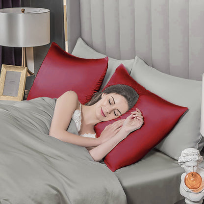 2 Pack Satin Pillowcases Solid Colour Polyester 51 x 76cm