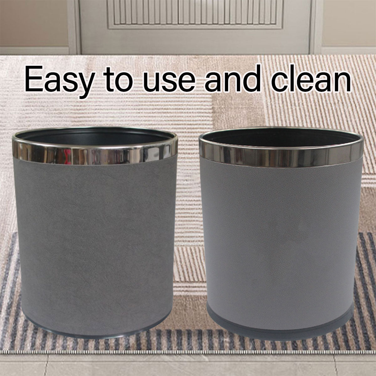 Leather Trash Bin with Metal Lining for Hotel Office and Guest Room