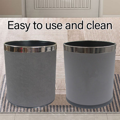 Leather Trash Bin with Metal Lining for Hotel Office and Guest Room