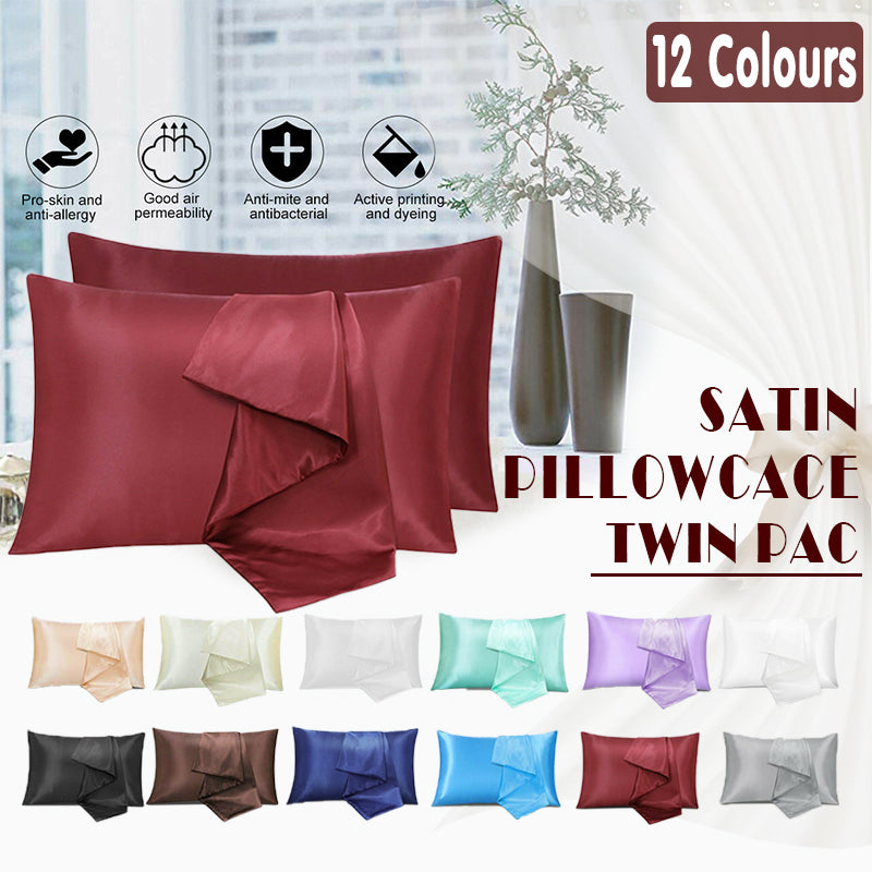 2 Pack Satin Pillowcases Solid Colour 51 x 66cm