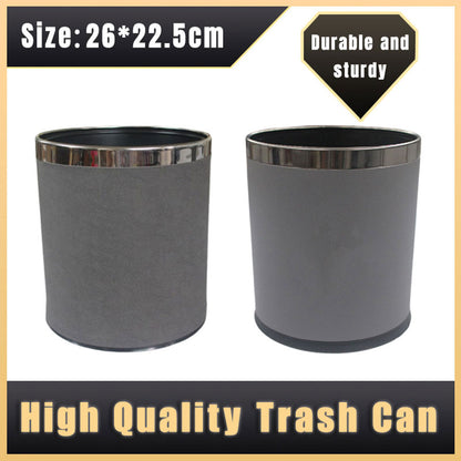 Leather Trash Bin with Metal Lining for Hotel Office and Guest Room