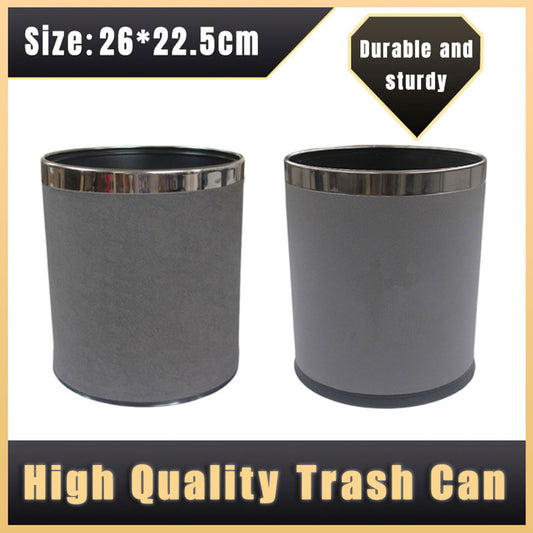 Leather Trash Bin with Metal Lining for Hotel Office and Guest Room