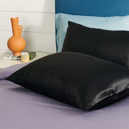 2 Pack Satin Pillowcases Solid Colour Polyester 51 x 76cm