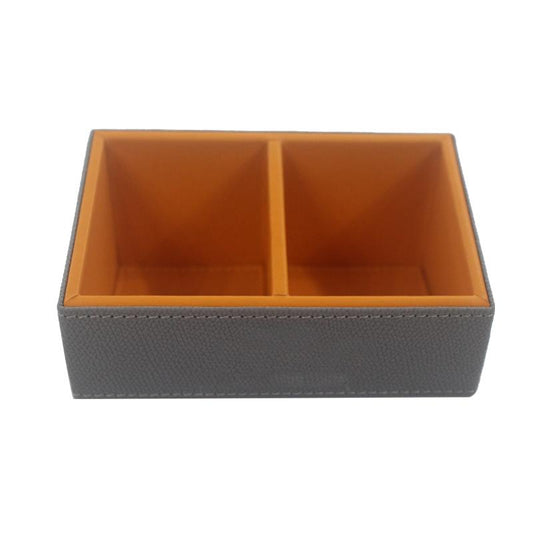 Orange Leather & Wood Dual-Compartment Tea Box