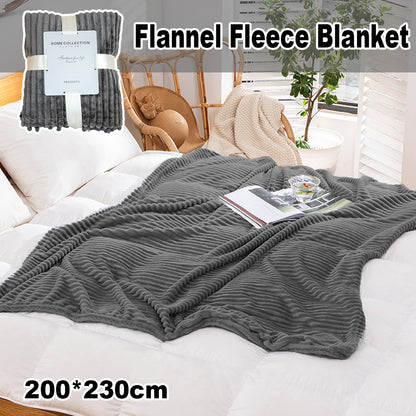 Grey Flannel Stripe Blanket for Sofa Bed Hotel or Guesthouse Use