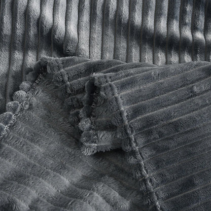 Grey Flannel Stripe Blanket for Sofa Bed Hotel or Guesthouse Use