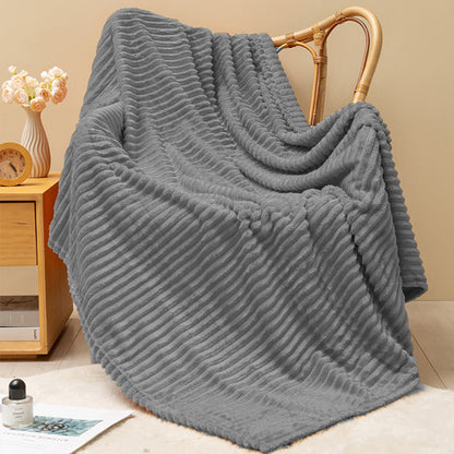 Grey Flannel Stripe Blanket for Sofa Bed Hotel or Guesthouse Use