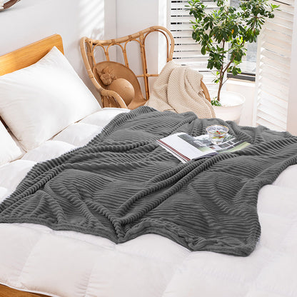 Grey Flannel Stripe Blanket for Sofa Bed Hotel or Guesthouse Use