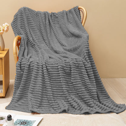 Grey Flannel Stripe Blanket for Sofa Bed Hotel or Guesthouse Use