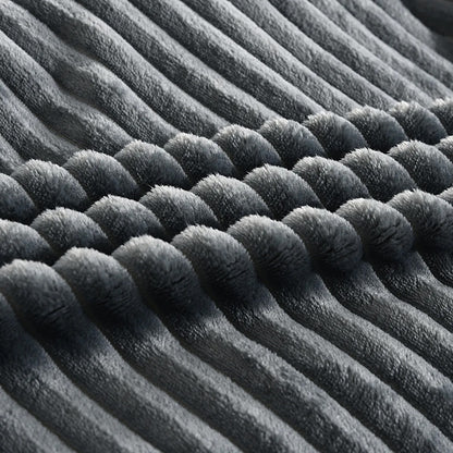 Grey Flannel Stripe Blanket for Sofa Bed Hotel or Guesthouse Use