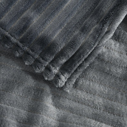 Grey Flannel Stripe Blanket for Sofa Bed Hotel or Guesthouse Use